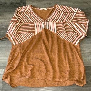 Burnt Orange Savanna Jane Pink and White Embroidered Blouse 3X Very Flattering